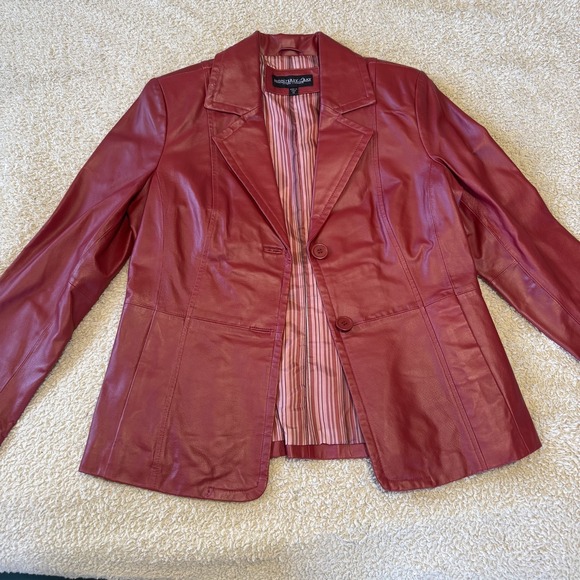 Vintage 90s Monterey Bay Red Genuine Leather Blazer Size 10 - Picture 3 of 9